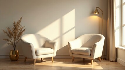 Obraz premium Relaxing Apartment Interior Design with Two Armchairs and Natural Light