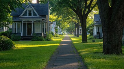 Fototapeta premium A house with a tree-lined yard showing proper distance for safety.