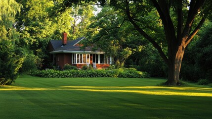 Obraz premium A house with a tree-lined yard showing proper distance for safety.
