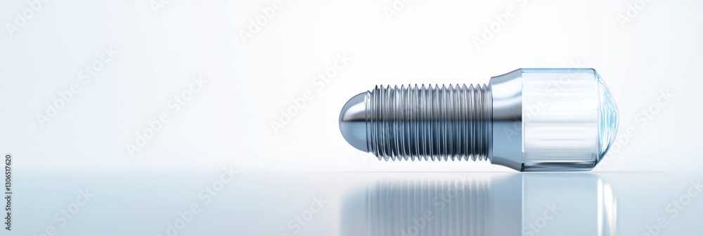 Poster realistic 3d rendering of a premium dental implant showcasing high quality materials on a soft white