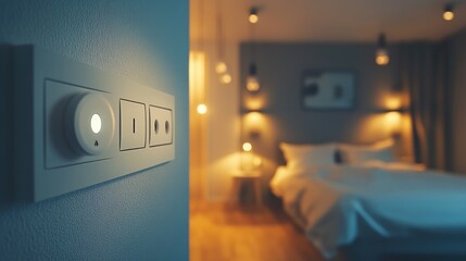 A luxurious bedroom wall with smart sockets and dimmable light switches.
