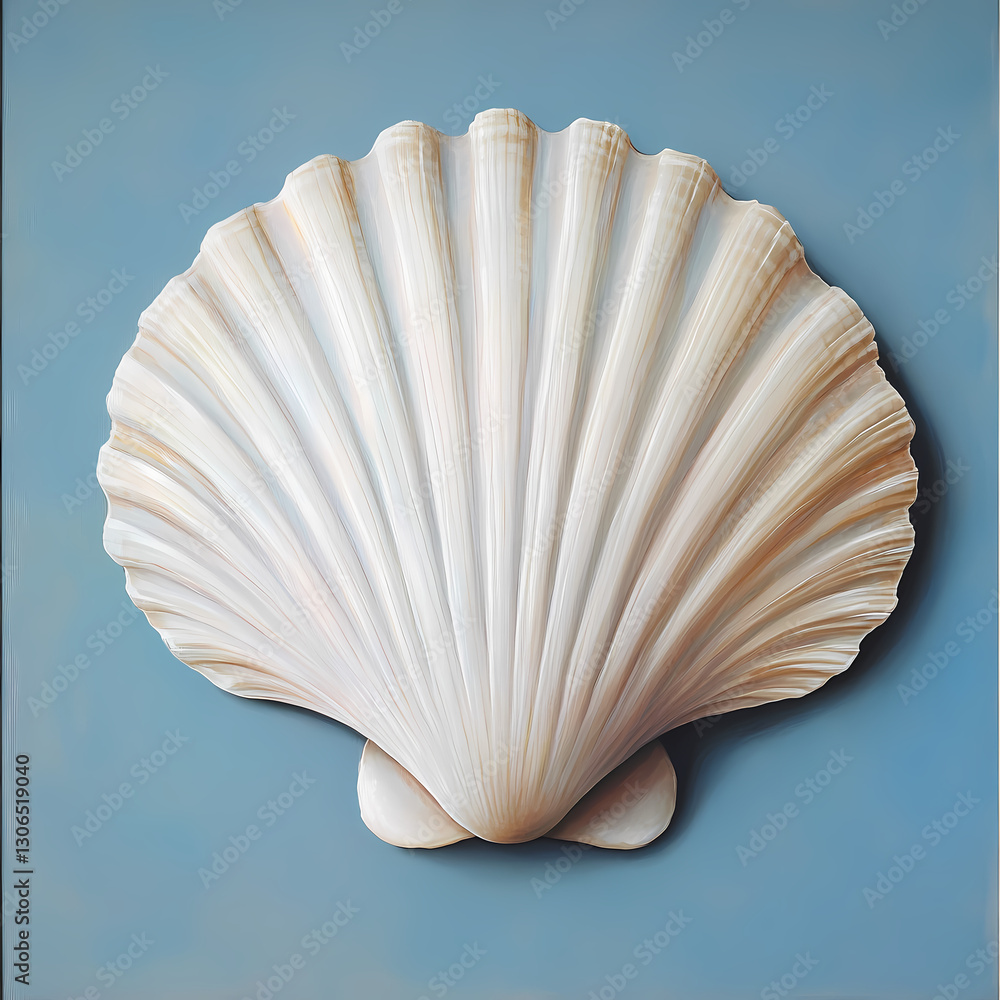 Poster detailed scallop shell design against a blue background on display generative ai