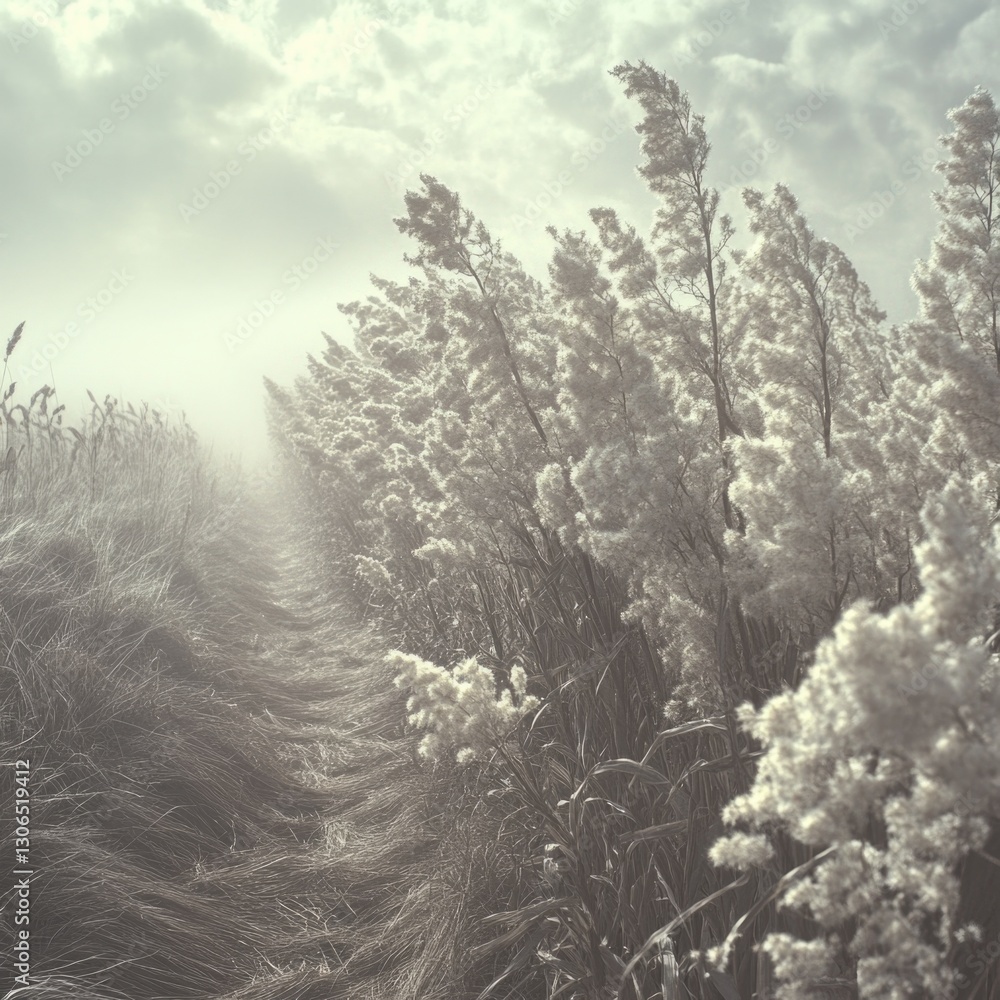 Poster Field of tall grass with a winding path in the middle