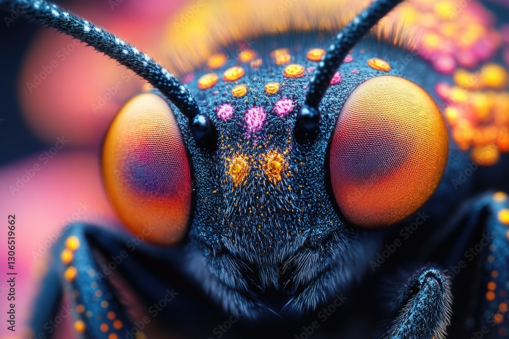 Poster a detailed look at the features of a small insect, suitable for use in educational or scientific con