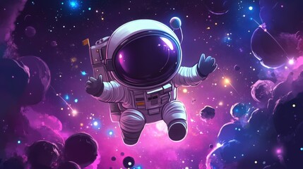 Enigmatic Astronaut Drifting Peacefully in the Cosmos surrounded with stars
