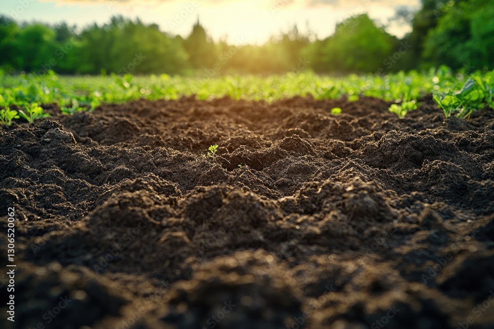 Poster Close-up of soil with tree trunks visible in the background