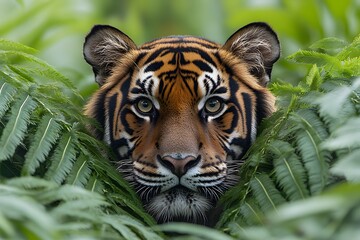 Fototapeta premium Tiger in Lush Jungle Landscape: Wildlife and Nature Photography for Posters