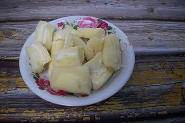 The traditional dish consists of boiled cassava