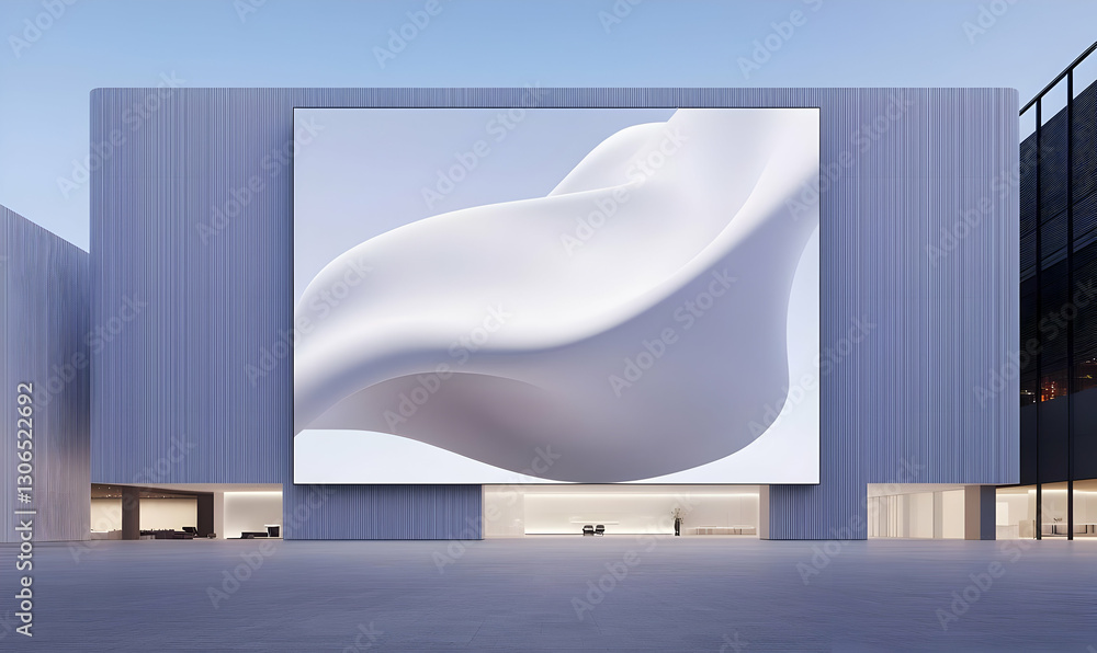 Poster abstract architectural display with white fluid shape on screen