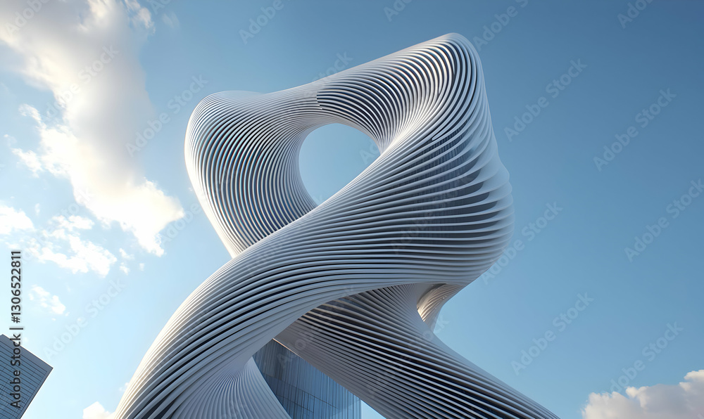 Poster Modern Architectural Structure with Unique Curved Lines and Design