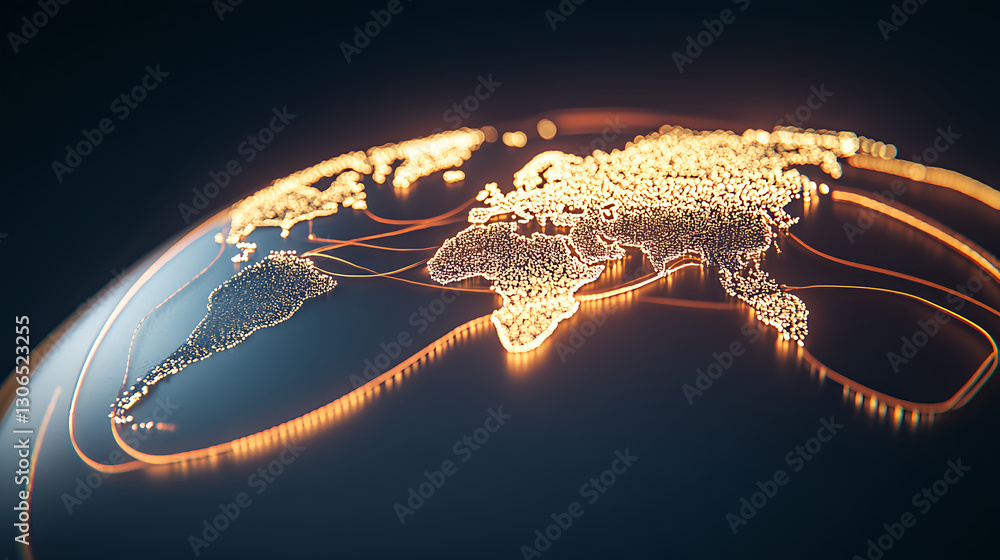 Poster global connectivity visualization digital world infographic dark background aerial view data represe