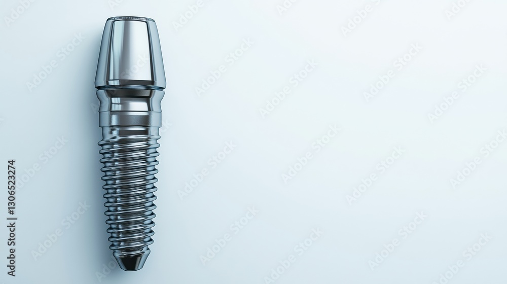Poster High quality dental implant showcasing metal details on a smooth white background with space for additional text elements Generative AI