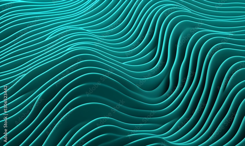 Poster Abstract Wavy Surface in Teal Tones with Flowing Patterns and Texture