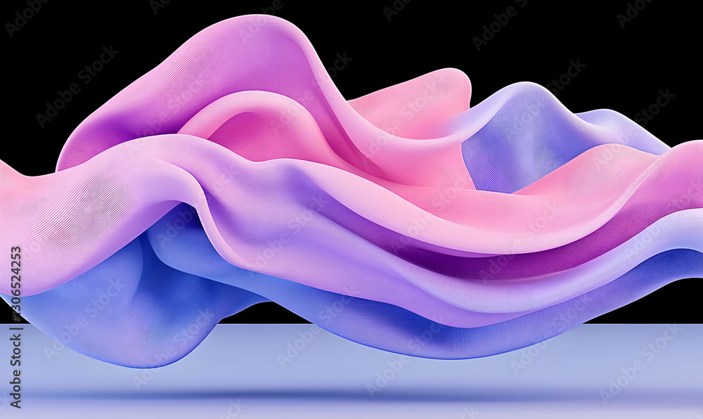 Poster flowing waves of colorful fabric in abstract design