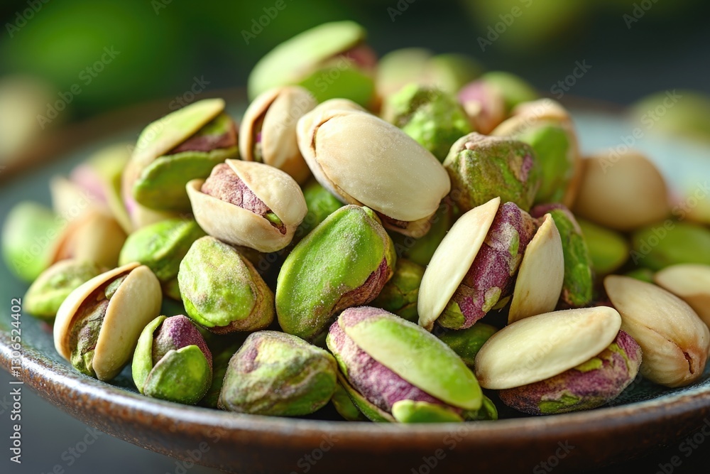 Poster a bowl filled with pistachios on a table, perfect for snacking or serving