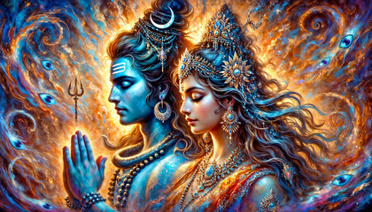 Lord Shiva and Maata Parvati divine love, beautiful art	