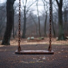 Empty Swing in Misty Woods