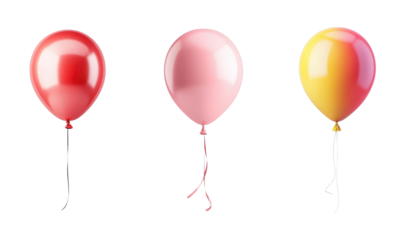 Colorful balloons in vibrant shades on a transparent background