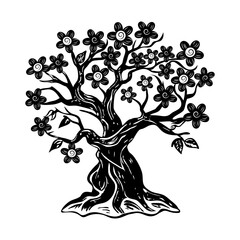 Vintage style illustration of japanese cherry tree