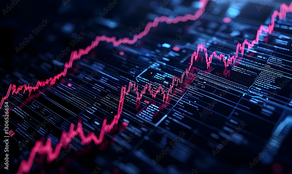 Poster digital stock market graph with bright colors and data lines