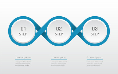 Blue infographic template with 3 steps, options, parts or processes. Presentation of teamwork or business processes. Concept of molecule or infinity sign.