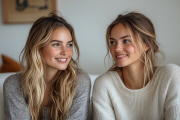 Two women seated side by side on a couch