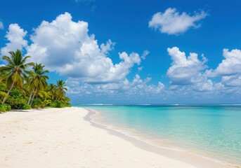 Virginia beach beautiful tropical beach with palm trees, coconut palms, and clear blue water under a sunny sky