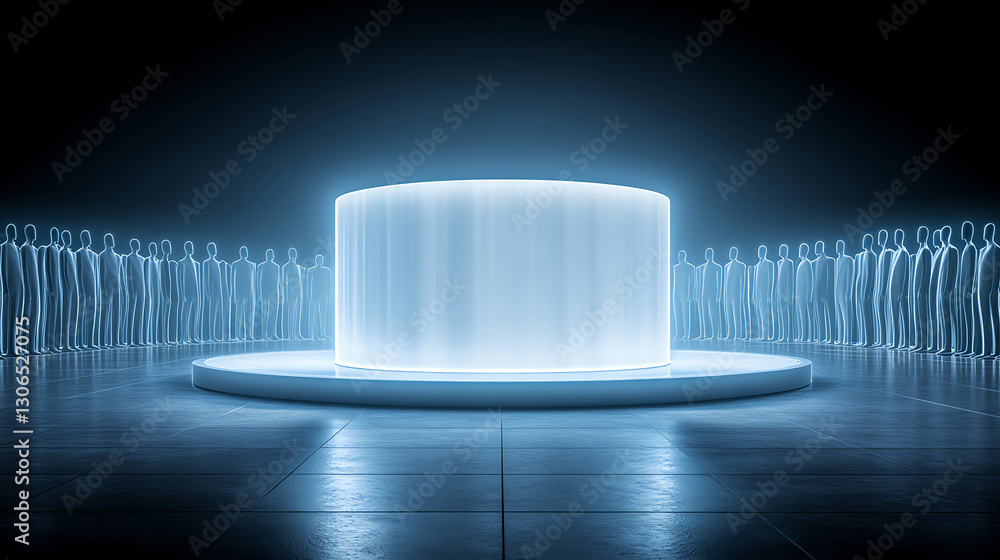 Poster illuminating technology showcase event digital arena visual presentation futuristic environment spec