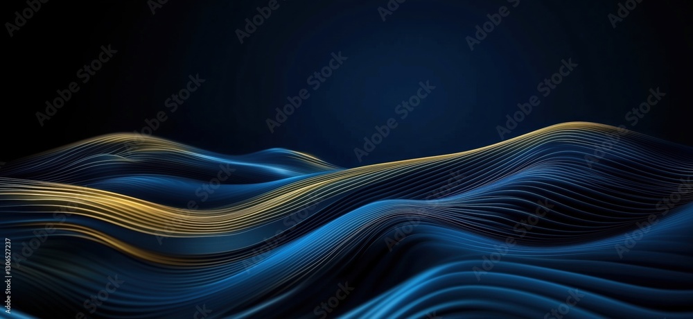 Poster abstract blue and gold wave patterns creating a dynamic visual effect