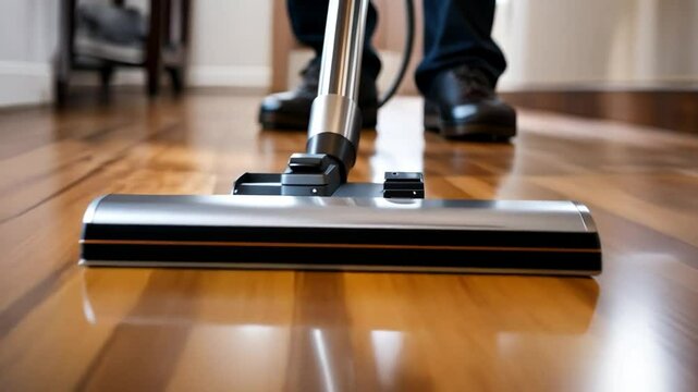Cleaning the parquet floor.