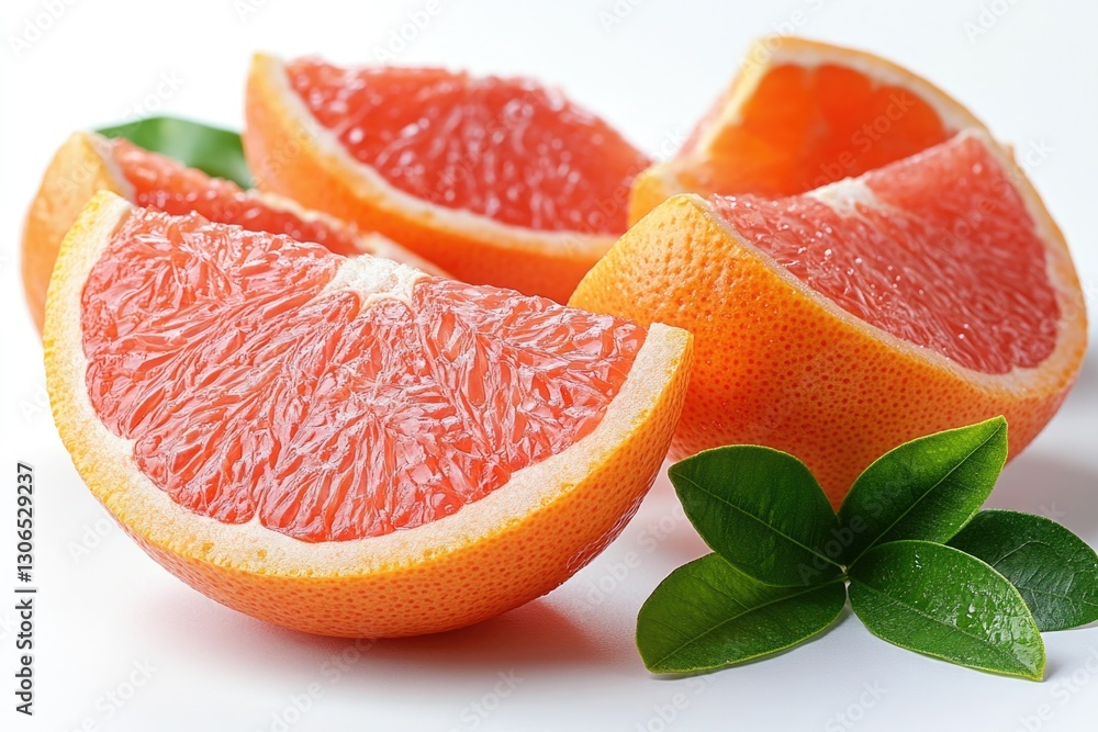 Poster Freshly cut grapefruits arranged on a white surface, ready for use or display