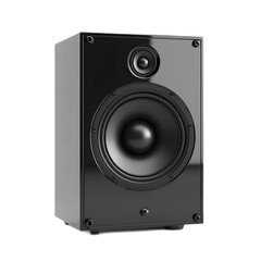 Fototapeta premium Black Minimalist 3D Rendered Isolated Low Volume Speaker Device for Audio and Multimedia