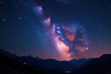 Stunning night sky, vibrant stars scattered across inky black , cosmic dust, dark