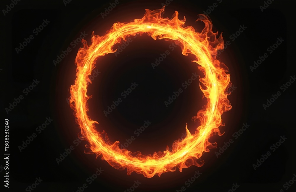 Aufkleber Fire circle frame glows in dark. Fiery ring shape of burning flames floating against black backdrop. Abstract hell concept background evokes power and fantasy.