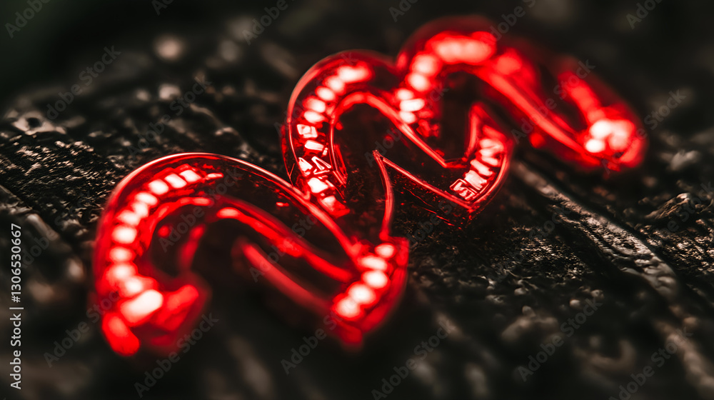 Poster illuminated red symbols on dark background artistic photography abstract concept macro view