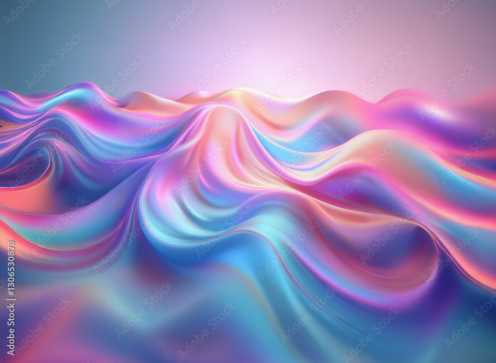 Poster abstract waves of vibrant colors flow smoothly against a soft gradient background, creating a dynami