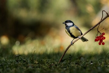 Obraz premium Sikora bogatka na patyku