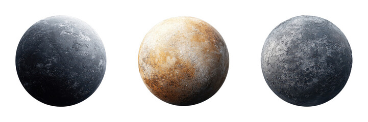 Fototapeta premium Realistic 3D render of three distinct planetary surfaces