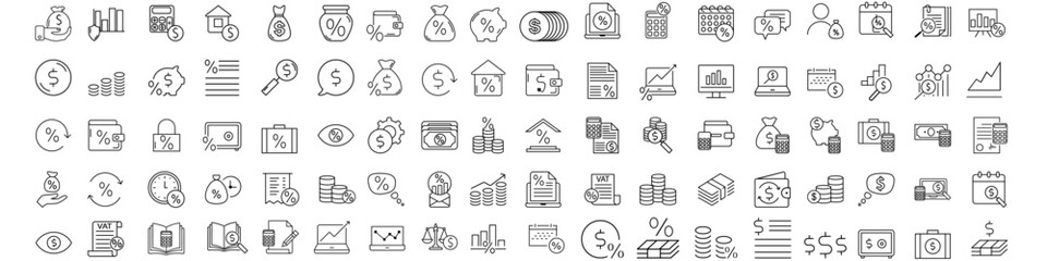 Taxes and accounting line icons vector set. Finance and interest illustration sign collection. Money logo.
