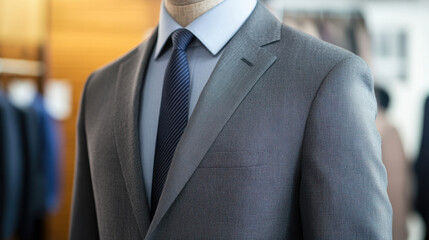 Classic grey wool suit showcasing traditional drape and elegant style. Perfect for formal occasions, this tailored outfit exudes sophistication and professionalism