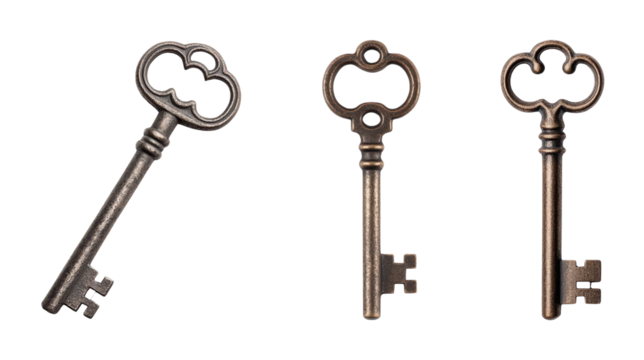 Vintage decorative keys in various styles