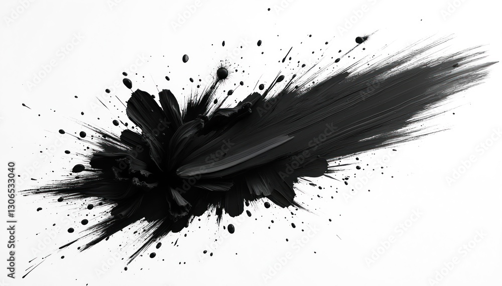 Poster creative composition of black ink splash on transparent backdrop. isolated artistic design element w