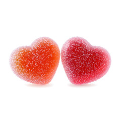 Obraz premium Red Jelly heart shaped candies coated in sugar, isolated on white background
