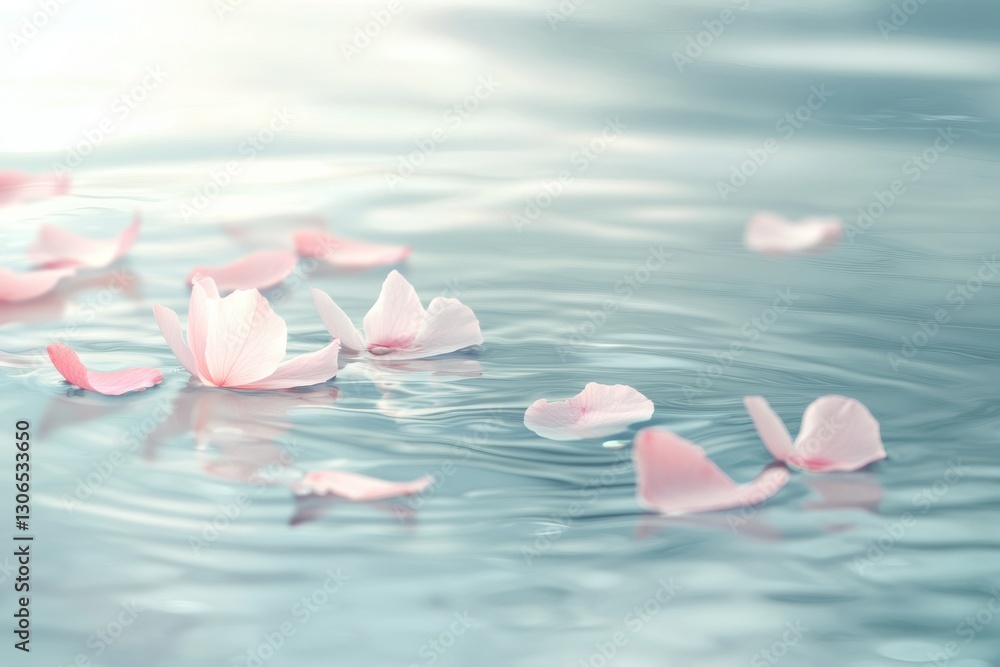 Leinwandbilder floating flower petals create a tranquil atmosphere on calm water with soft pastel tones in a serene