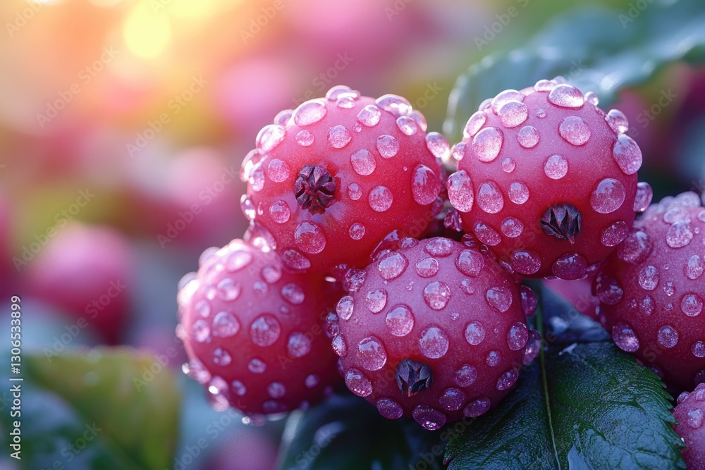Poster a detailed view of a bunch of berries growing on a tree branch