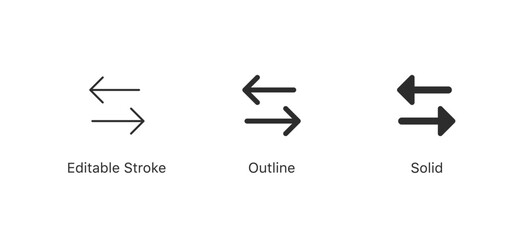 arrows transfer icon, exchange arrow icons - Swap icon with two arrows in three styles: editable stroke, outline and solid