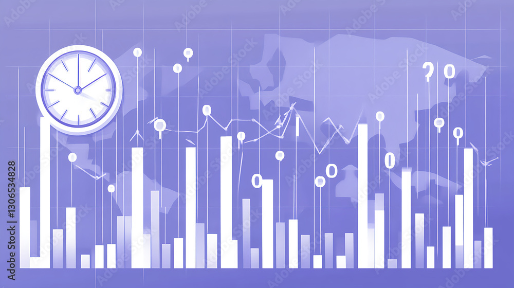 Poster analyzing data trends and time management in business analytics global market infographic digital en