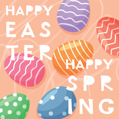 Easter bright poster with Easter eggs, scribble and playful text 