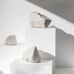 Abstract gray background with cubes and stones
