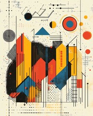 Abstract geometric shapes and vibrant colors create a modern art composition.